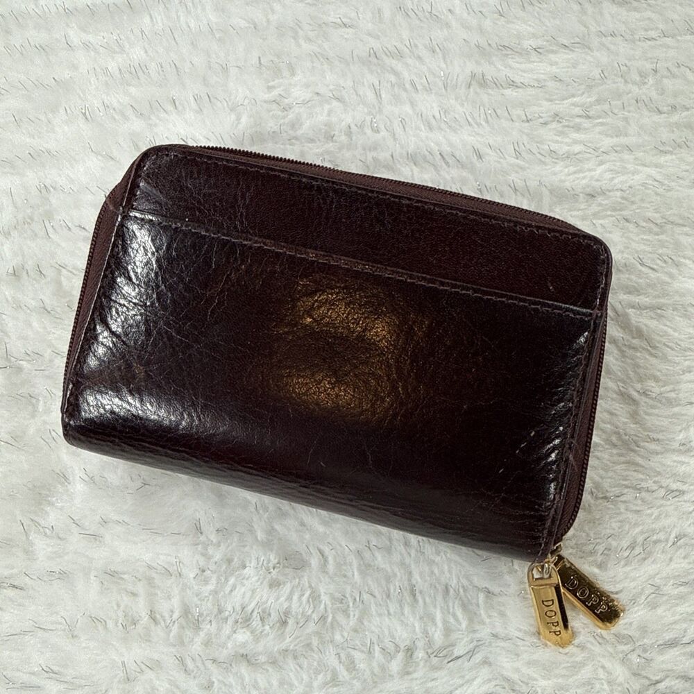 Dopp Burgandy Butter Calf Leather Travel Wallet Organizer Zipper Cards 5x3.5in